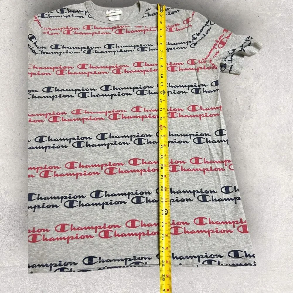 Champion Shirt‎ Mens XL Gray All Over Print Spell Out Short Sleeve Tee - Picture 6 of 7